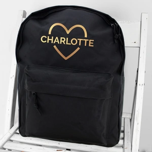 Giftsonline4u Personalised Gold Heart Black Backpack