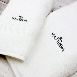 Give Personalised Gifts Personalised 'Mrs' White Hand and Bath Towel Set
