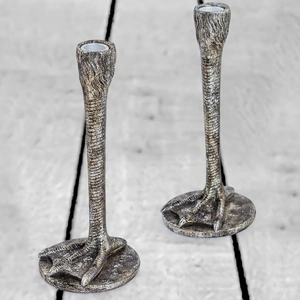 Glow Pair of Antique Silver Bird Leg Candlesticks