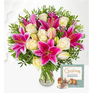 Prestige Flowers Pink Lilies & Roses Mothers Day Flowers - Buy Mothers Day Flowers 2023 - Mothers Day Flower Delivery - Free Chocs
