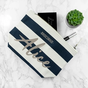 Treat Republic Personalised Bridesmaid Silver On Navy Striped Cosmetic Bag
