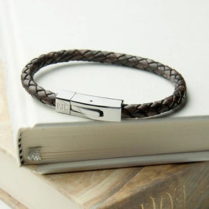 Treat Republic Personalised Men's Leather Bracelet With Tube Clasp
