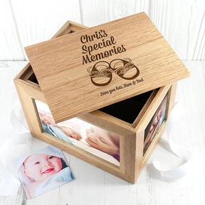 Treat Republic Personalised Baby Shoes Midi Oak Photo Cube Keepsake Box