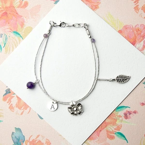 Treat Republic Personalised Forget Me Not Friendship Bracelet With Amethyst Stones