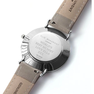 Treat Republic Elie Beaumont Ladies Personalised Leather Watch In Grey & Silver