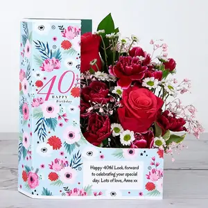 Www.flowercard.co.uk 40th Birthday Flowers with Dutch Roses, Pink and White Carnations and Gypsophila