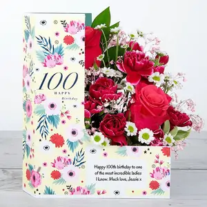 Www.flowercard.co.uk 100th Birthday Flowers with Dutch Roses, White Chrysanthemums and Spray Carnations